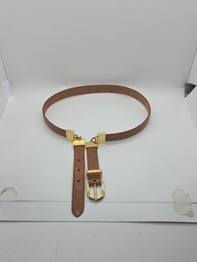 Talbots Italian Brown Leather Snakeskin Womens Size M Gold Tone Buckle.